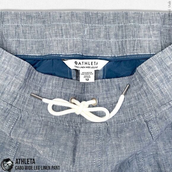 ATHLETA CABO LINEN WIDE LEG PANTS IN CHAMBRAY BLUE WOMEN 12/LARGE TRAVEL CASUAL - Picture 10 of 13